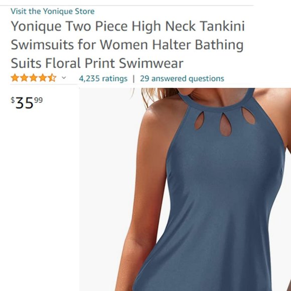 YONIQUE Two Piece High Neck Tankini Swimsuit 🏖️ NEW WITH TAGS! - Picture 9 of 12